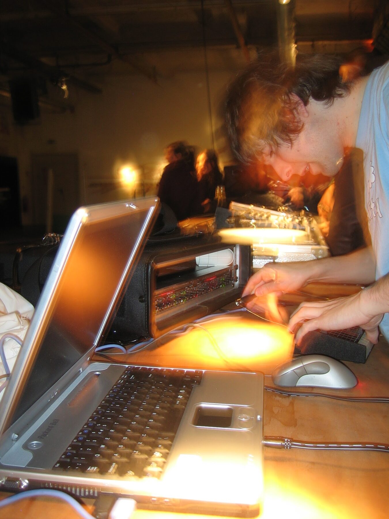 Soundcheck, Miami, 2005. Two laptops, one mixer, no spare.